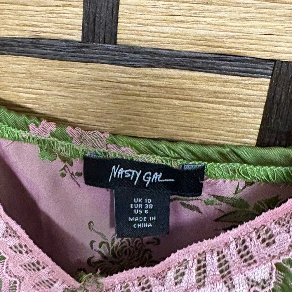 Nasty Gal Pink And Green Satin Floral Lace Nightie‎ Slip Dress Size 6 - Picture 6 of 9